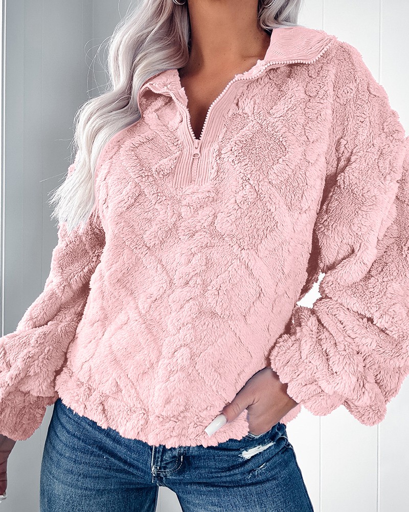 Sherpa Hoodie Fleece - بلوفر نسائي من الصوف الشيربا بسحاب