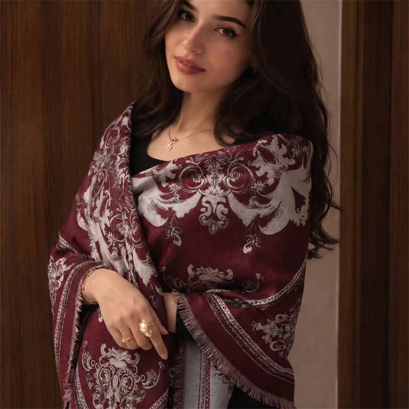 حجاب فاخر بنقشة باروكية للنساء - مراجعة Shawl Wrap Winter وسعره