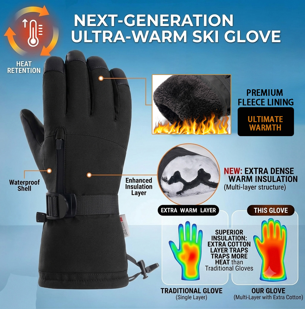 قفازات تزلج شتوية للرجال والنس - مراجعة Snow Glove Insulated وسعره